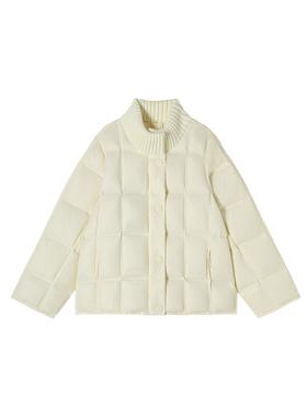 12.23F C【蓝眼泪】 新款温柔针织立领格子泡芙羽绒短外套 A8998