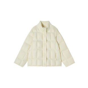 温柔针织立领格子泡芙羽绒短外套 12.23F 新款 蓝眼泪 A8998