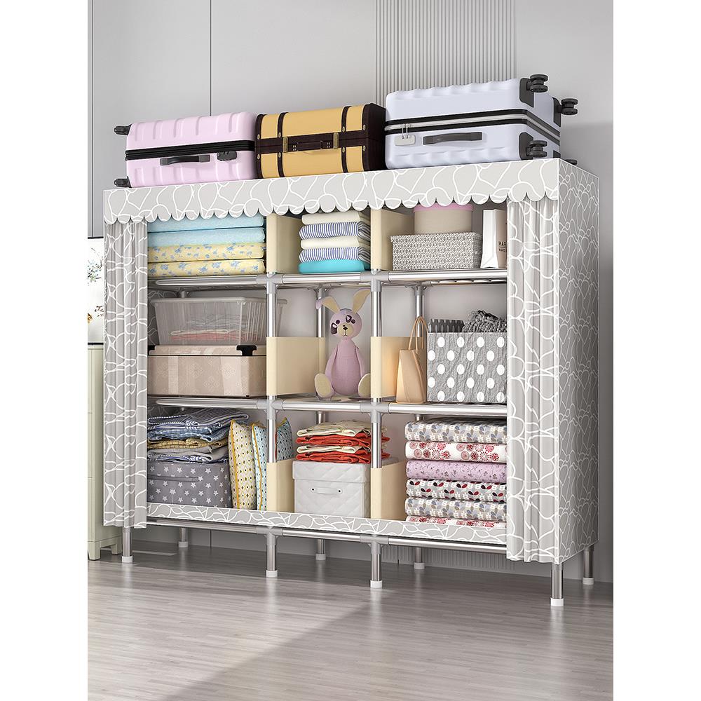 大容量出租屋钢管布衣柜全钢架家庭卧室简易衣柜坚固耐用的储物衣