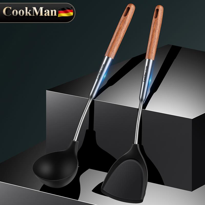 不沾锅专用矽胶锅铲汤勺食品级耐高温304不锈钢厨具家用炒菜铲子