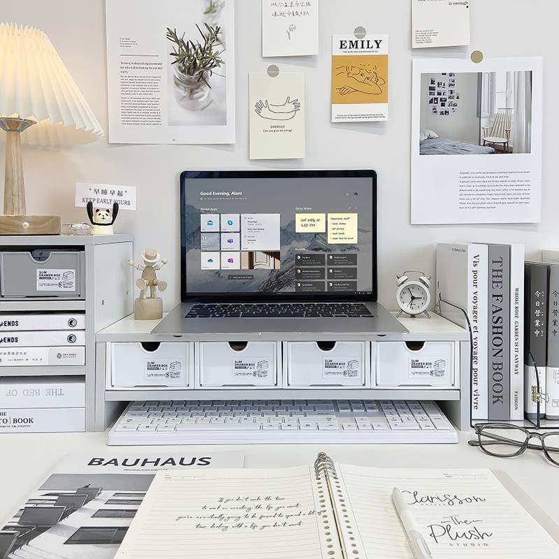 电脑桌面增高架显示器笔记本木质支架办公室书桌宿舍收纳盒置物架