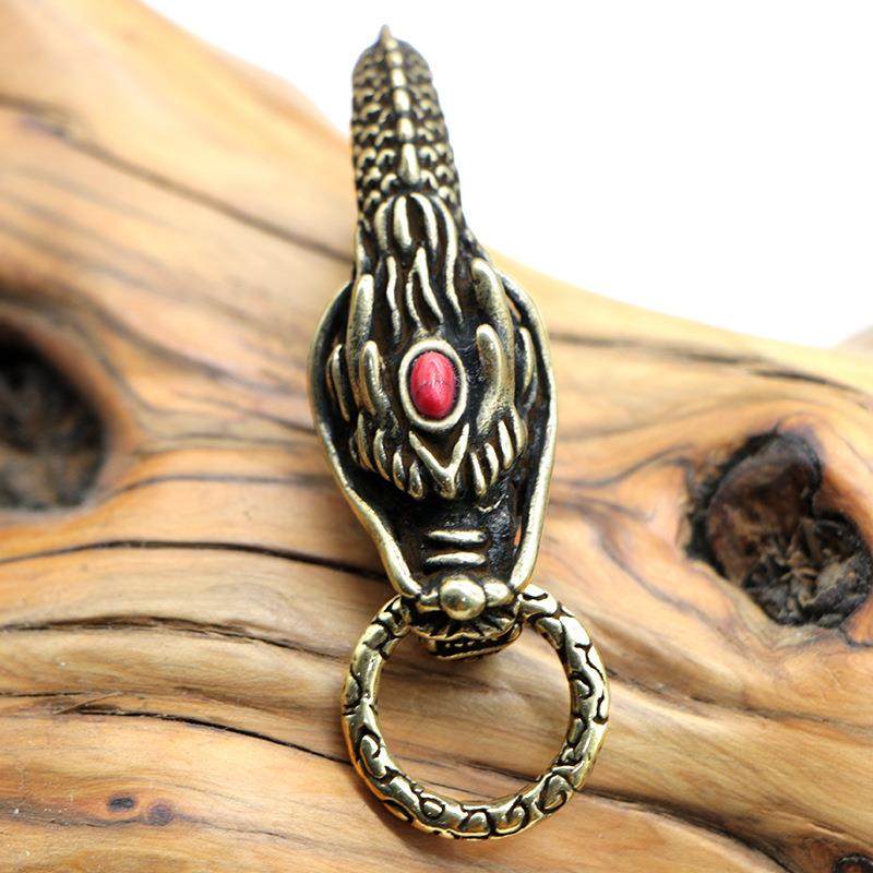 复古中式带钻龙头钥匙扣黄铜红钻挂扣钥匙挂件摆摊小商品挂饰