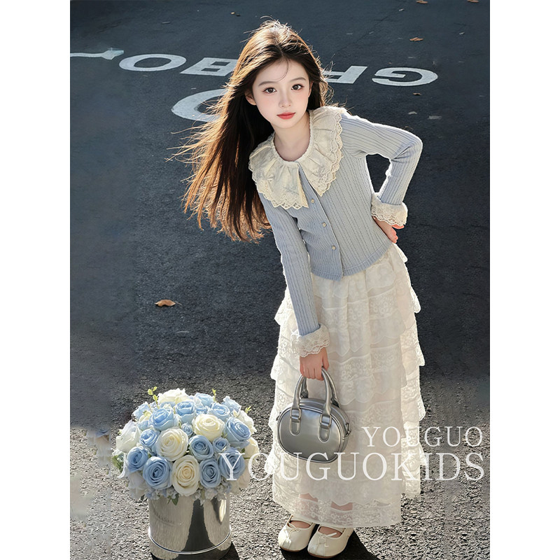 女童连衣裙春秋款2026新款洋气儿童春装蛋糕裙毛衣针织衫套装裙子