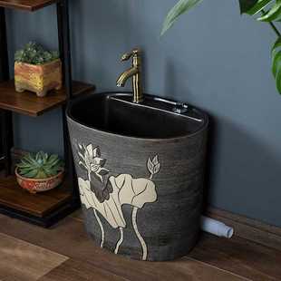 户外院子洗拖把池地盆复古庭院墩布池家用陶瓷拖布池阳台洗水槽g&