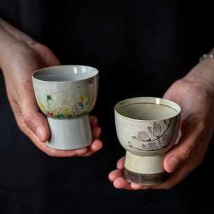 复古手绘安康茶杯陶瓷个人杯主人杯家用高足品茗杯高足杯茶盏单杯