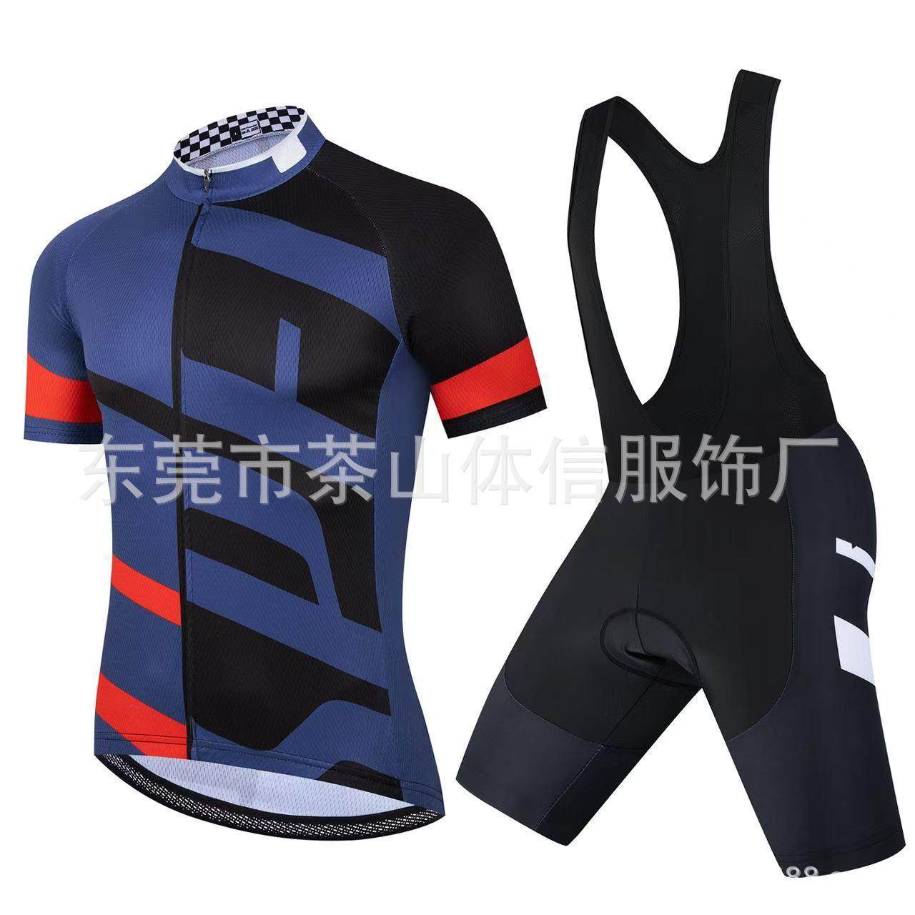 俱乐部跨境环法车队版山地车自行车单车短袖骑行服套装背带裤