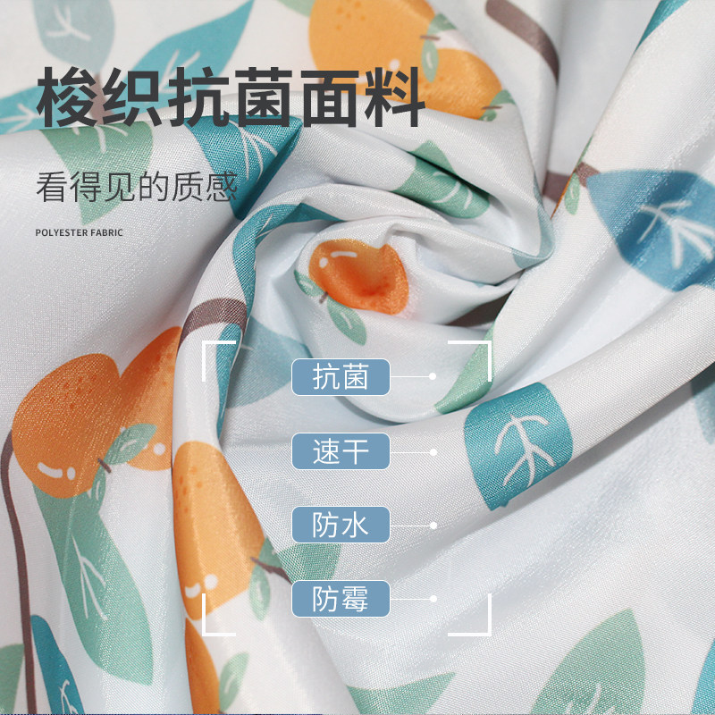 聚酯纤维浴帘浴室防水防霉伸缩杆高档淋浴冲凉房洗澡隔断帘子挂钩