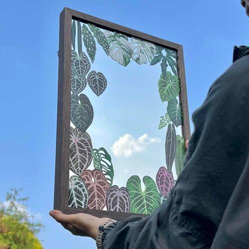 热带雨林 | 热植镜面画 实木框玻璃镜子客厅现代装饰画艺术化妆镜