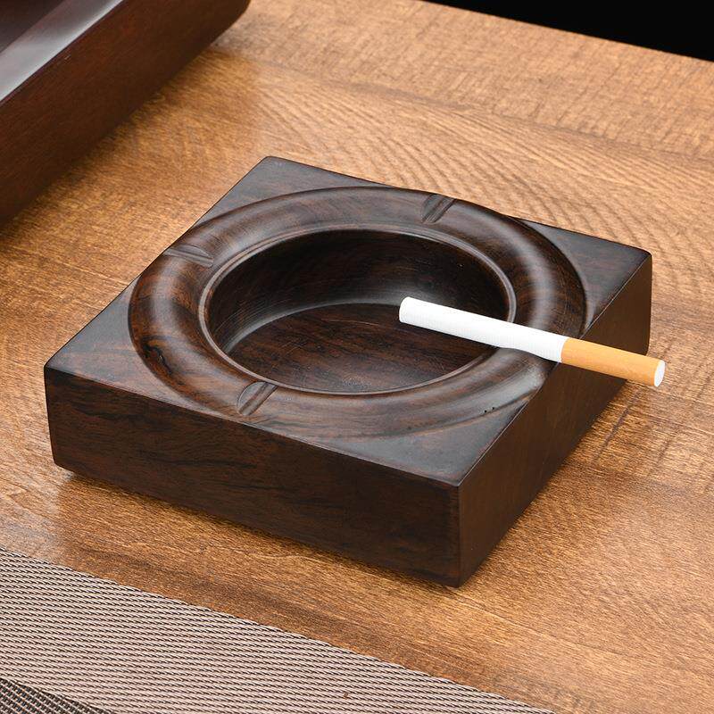 黑檀木烟灰缸中式实木带盖大号个性创意花梨木家用客厅做刻字