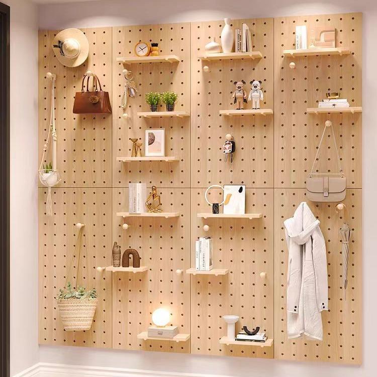 实木洞洞板墙上置物架壁挂厨房客厅卧室装饰板一字隔板收纳架