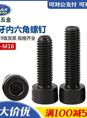 12.9级发黑高强度全牙p内六角圆柱头螺钉DIN912六方杯头螺丝M2-M1