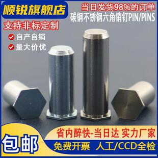 六角压铆销钉PIN M3M4M5M6不锈钢圆柱导向定位销碳钢镀锌 PINS