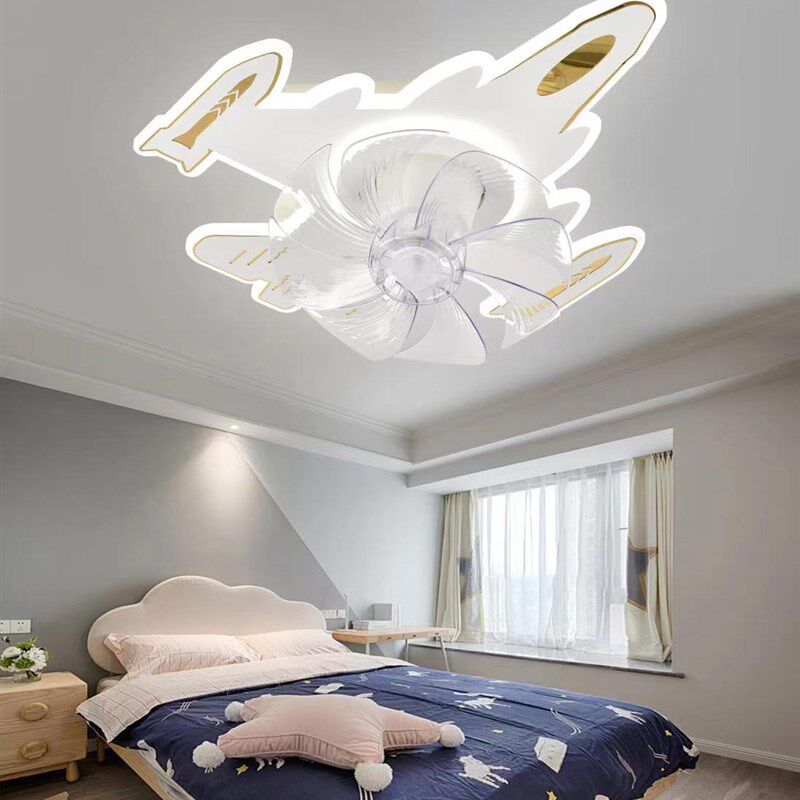 卧室摇头风扇灯儿童房卡通飞机B风扇灯吸顶家用智能遥控风扇灯