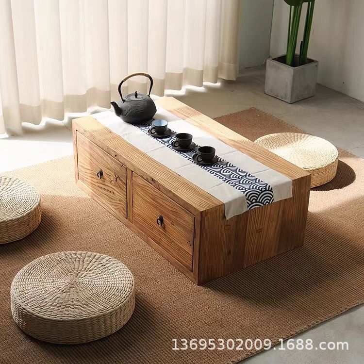 老榆木榻榻米茶桌家居阳台飘窗桌老榆木炕桌卧室阳台小矮桌茶桌