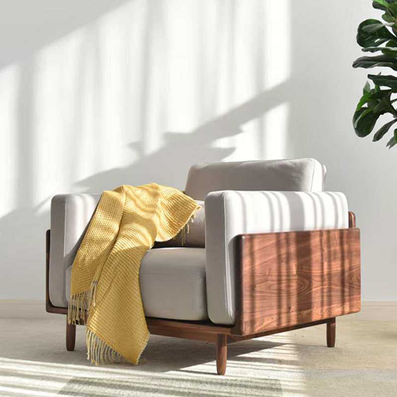 北欧日式简约型客厅家具双人三人位极简式全实木黑胡桃木沙发组合