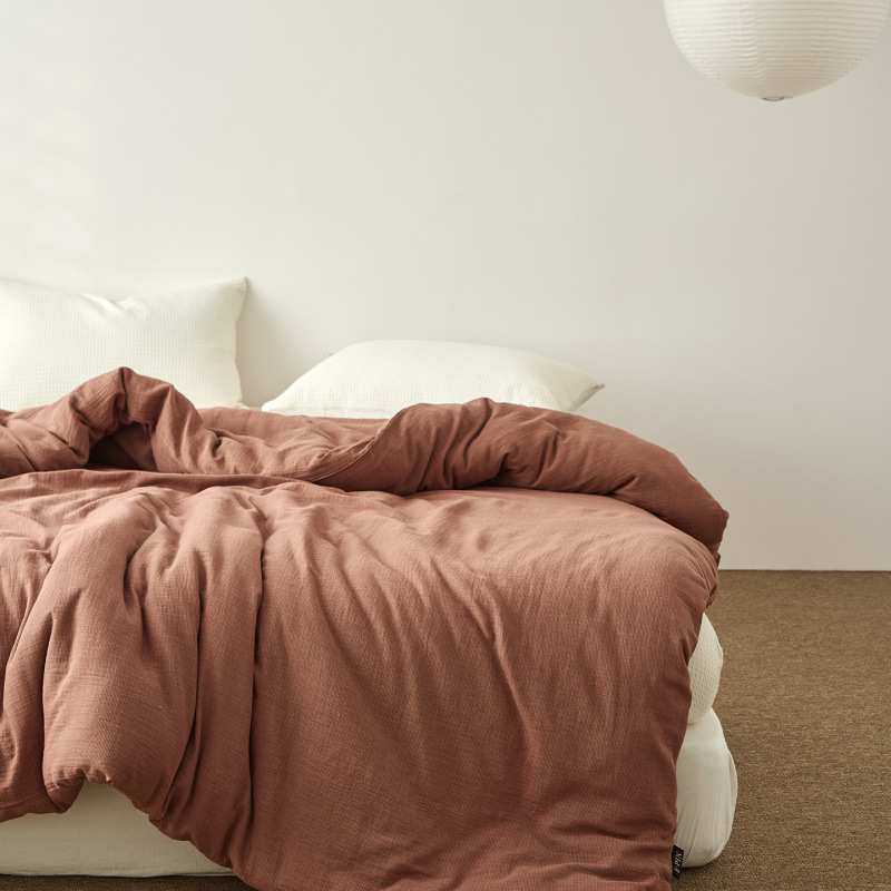 棉双层皱皱纱被套单件简约风纯色单双人男女宿舍纯棉被芯套1.8m