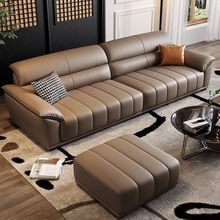 意式奶油风大小户型真皮沙发简约客厅现代极简钢琴键直排新款沙发