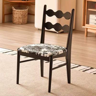 实木餐椅家用北欧复古创意休闲靠背椅法式中古设计师扶手软包椅子