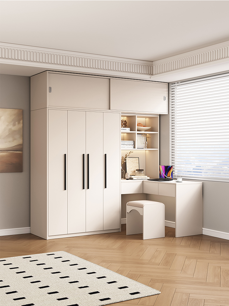 格聚雅实木衣柜书桌梳妆台一体组合转角卧室家用小户型儿童衣橱