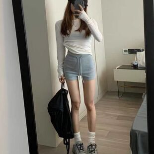 灰色短裤运动低腰显瘦休闲裤女夏季抽绳热裤包臀裤紧身裤黑色裤子