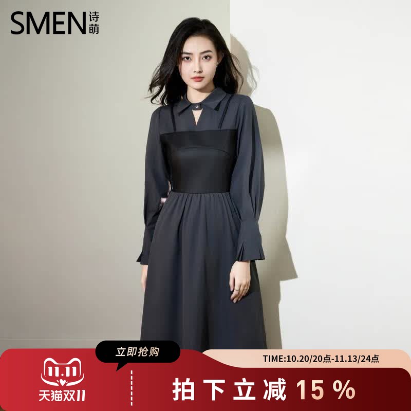 SMEN诗萌2026秋季新款复古连衣裙