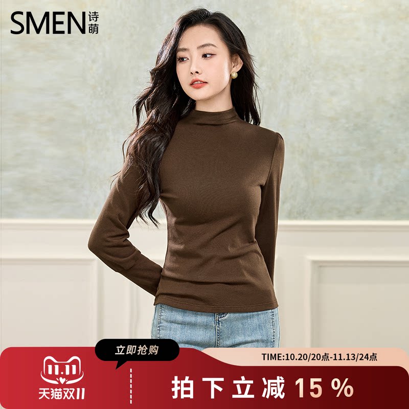 SMEN诗萌秋季半高领灯笼袖针织衫