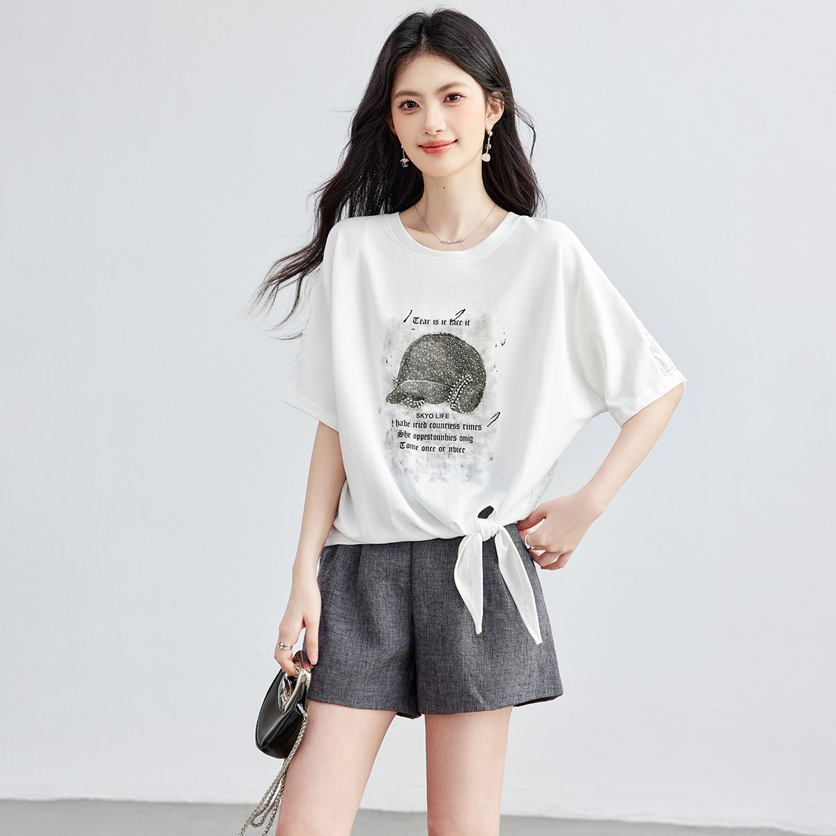 SMEN诗萌夏季蕾丝网纱短袖小衫女