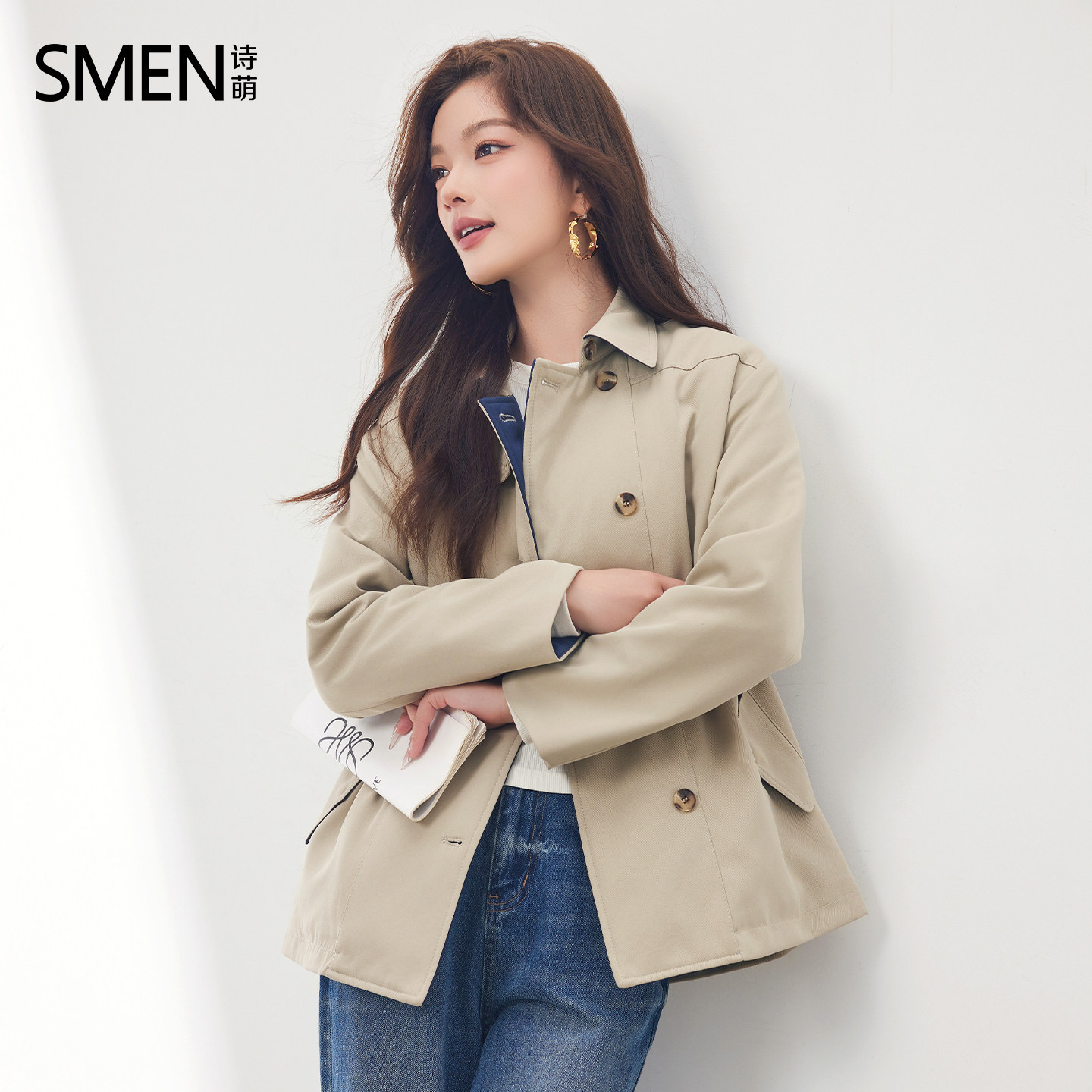 Smen诗萌设计感夹棉风衣外套
