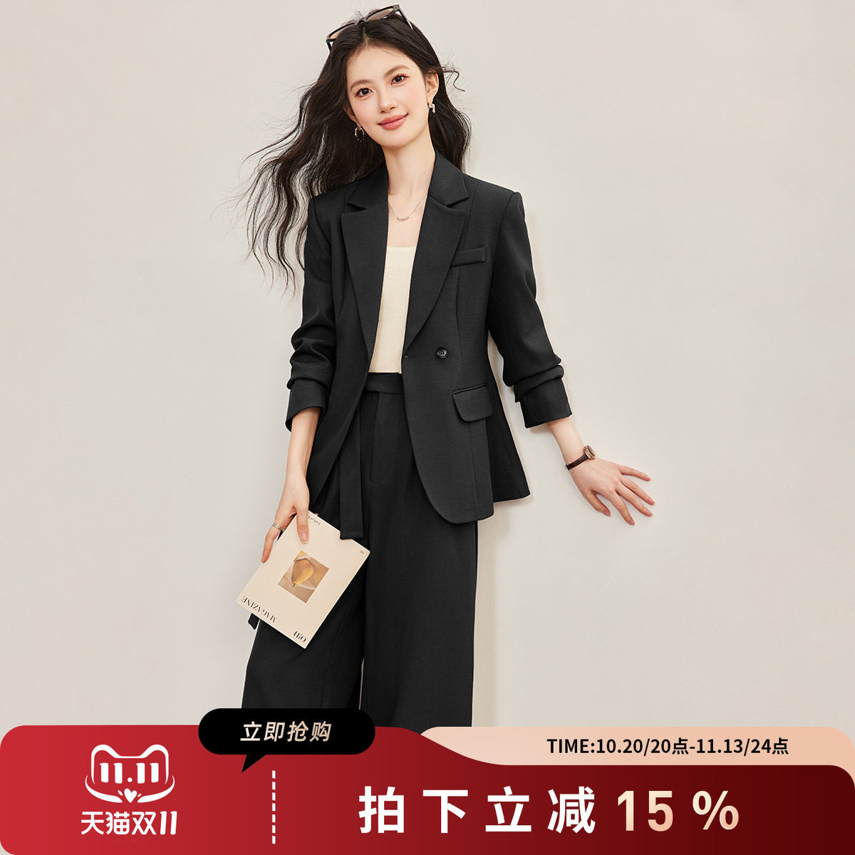 诗萌秋冬显瘦通勤女西装两件套
