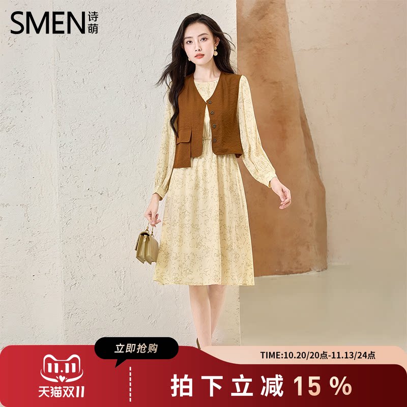 SMEN诗萌优雅气质连衣裙秋季新款