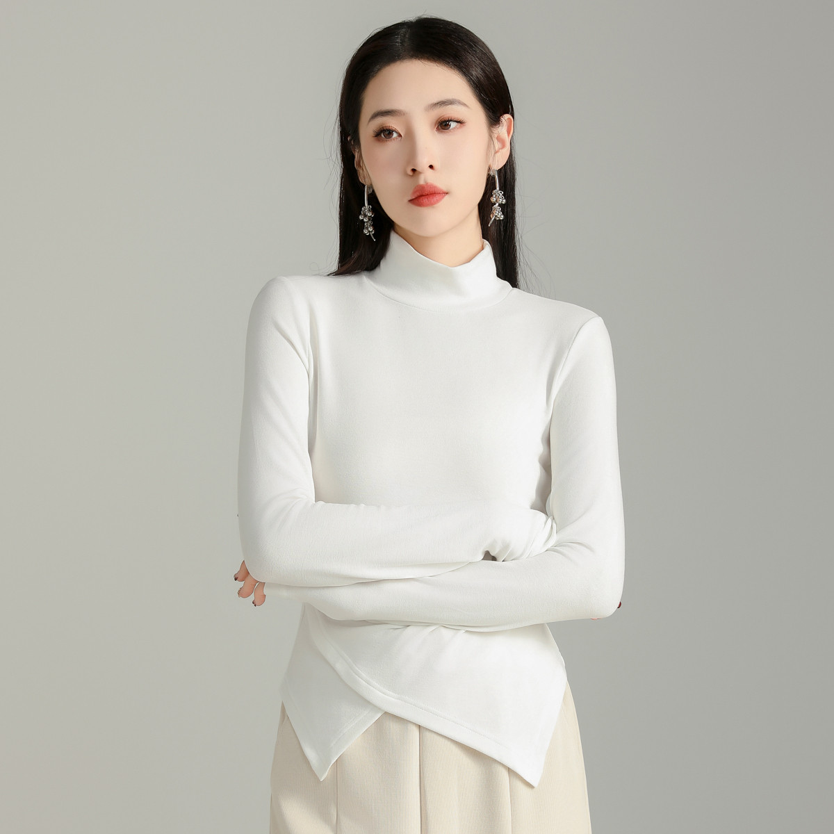 诗萌高领长袖显瘦针织打底衫女