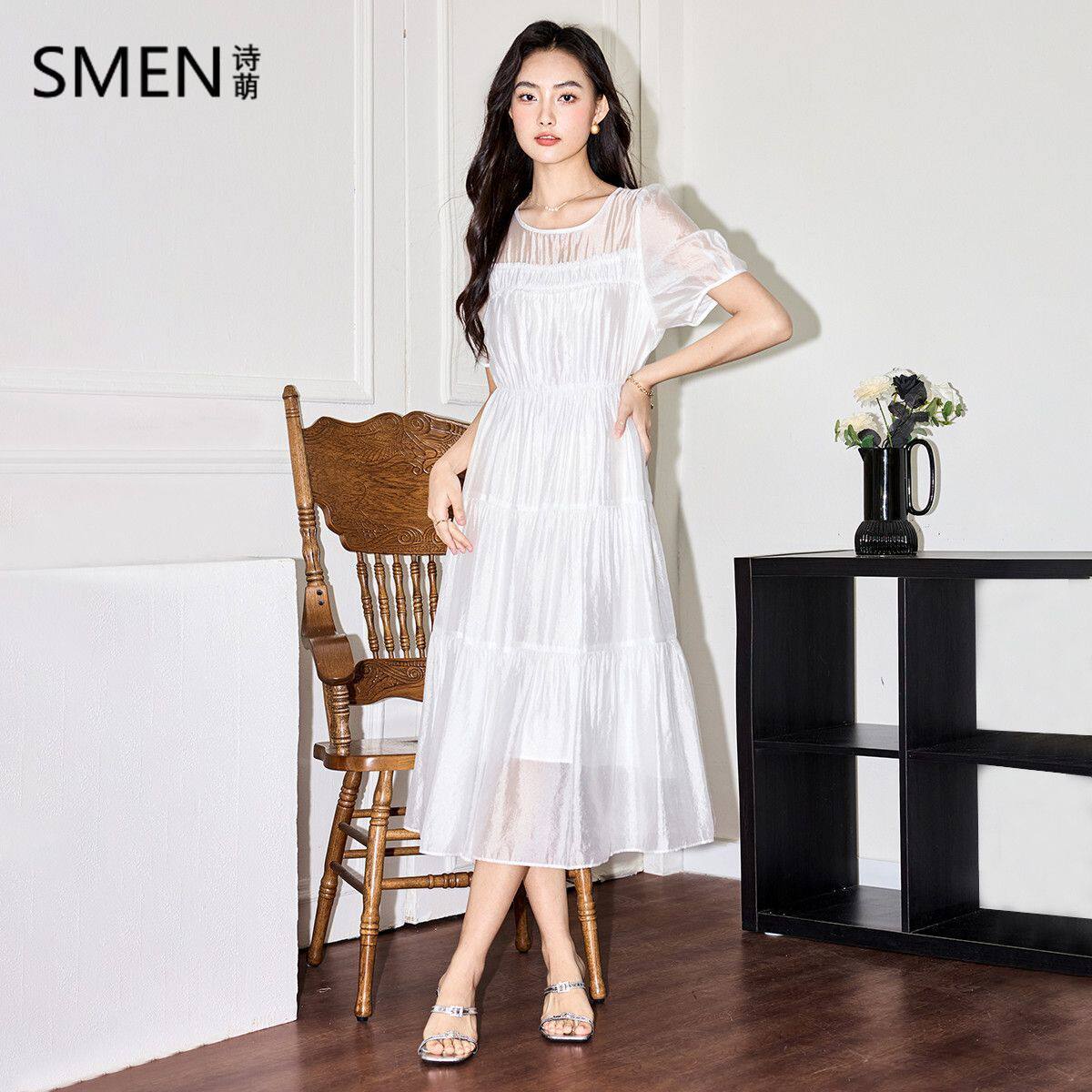 SMEN诗萌法式泡泡袖仙女连衣裙