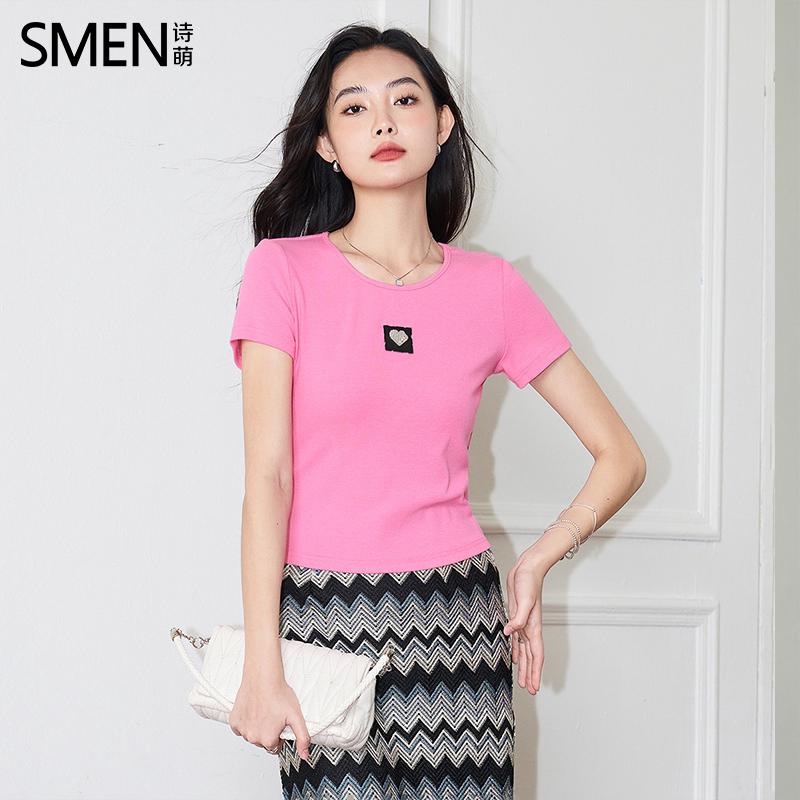 SMEN诗萌腰正肩短袖简约休闲t恤