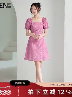 SMEN诗萌夏季泡泡袖显瘦连衣裙女
