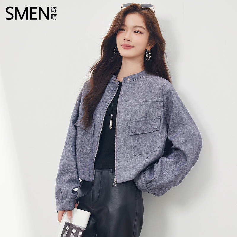 Smen诗萌美式工装飞行夹克女2025春秋男友风设计感小个子短外套女