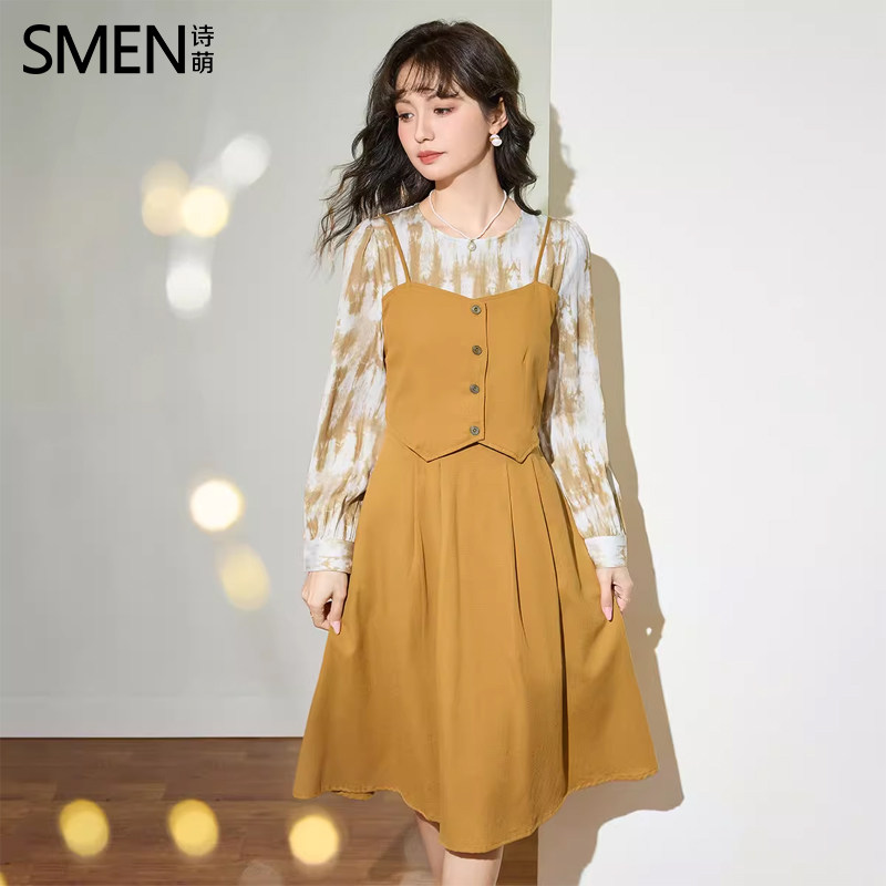 SMEN诗萌法式复古秋季新款连衣裙