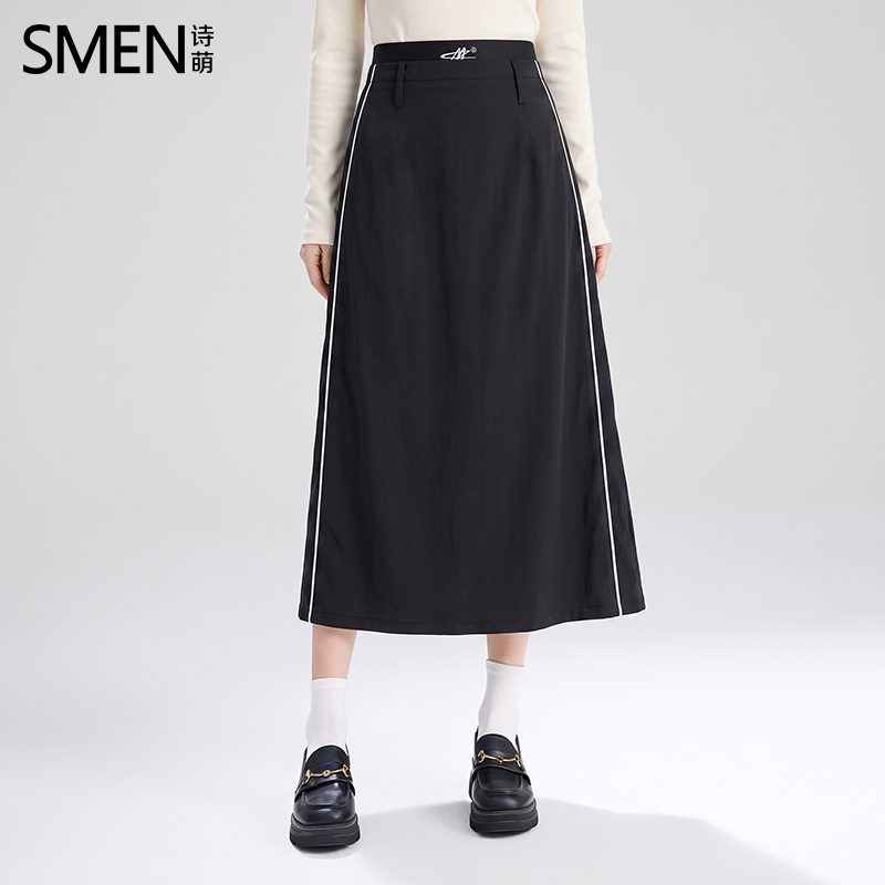 SMEN诗萌显瘦侧条纹中长半身裙女