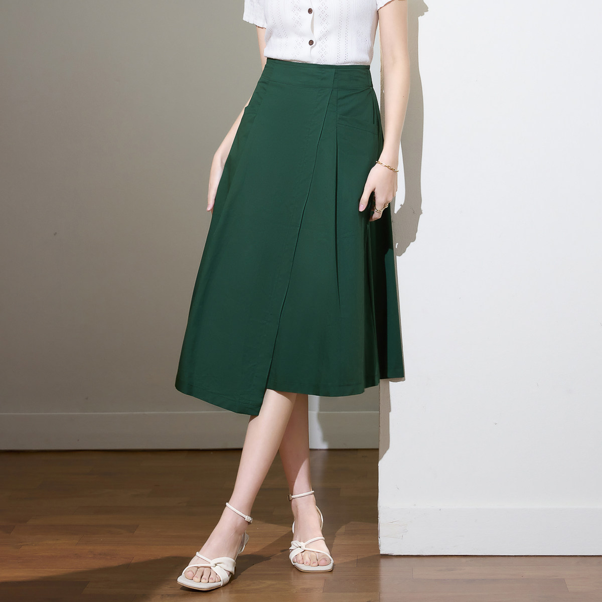 诗萌不规则半身裙夏季女高腰显瘦中长款A字纯色简约通勤休闲裙子