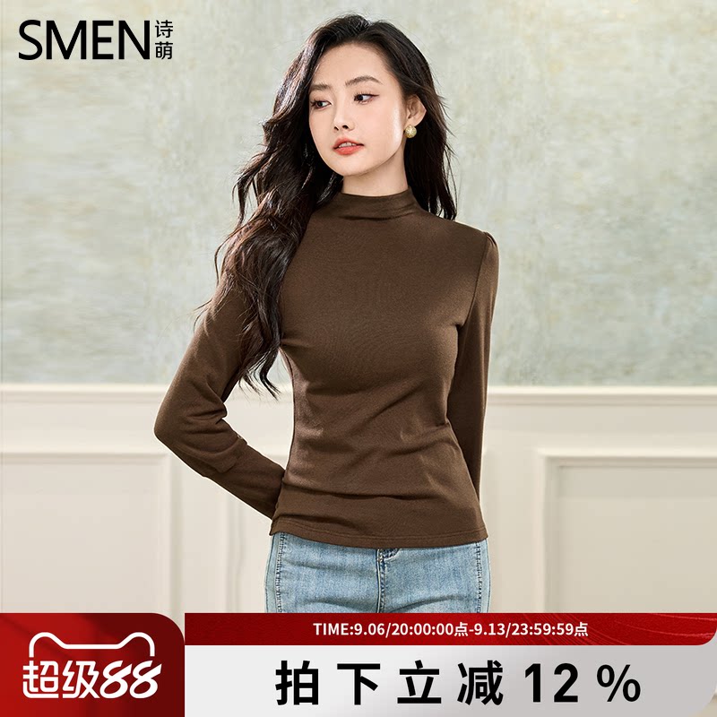 SMEN诗萌秋季半高领灯笼袖针织衫