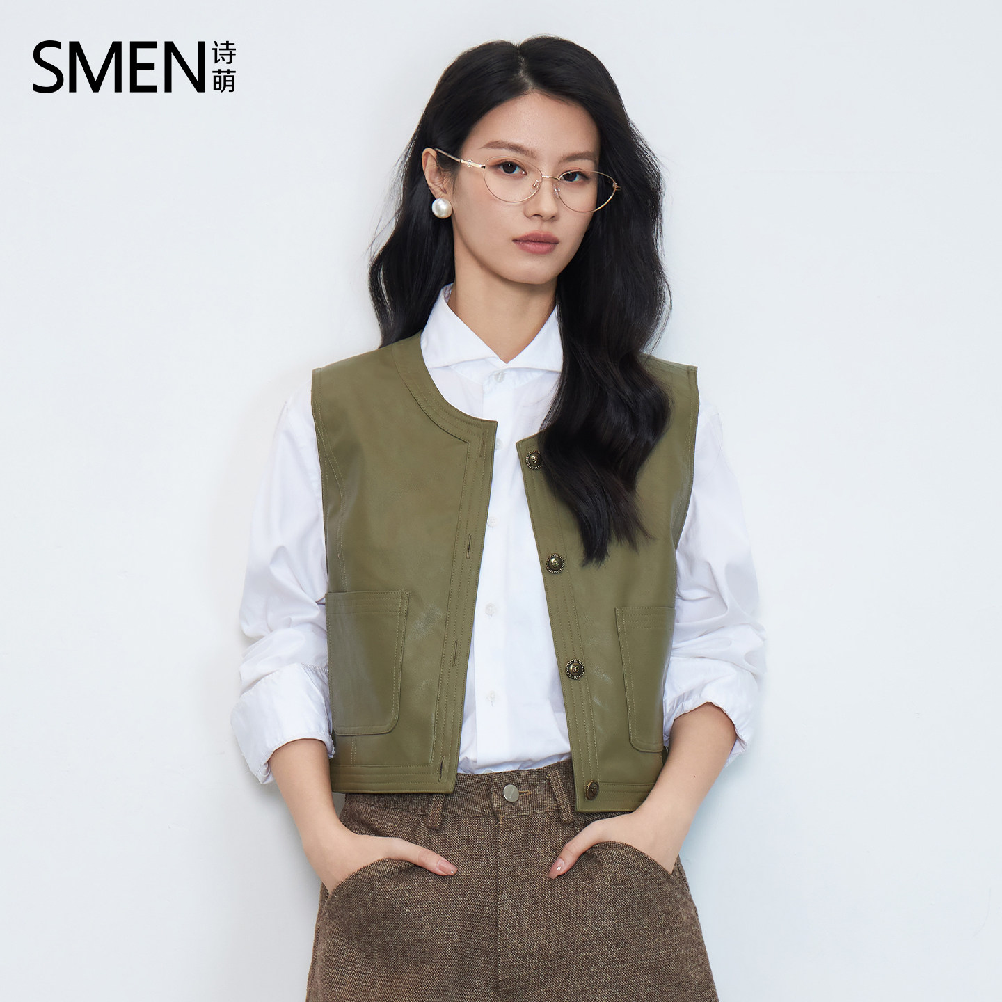 SMEN诗萌百搭短款圆领无袖马甲