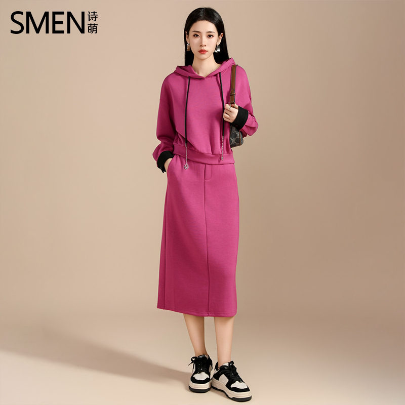 SMEN春秋连帽卫衣半身裙显瘦套装