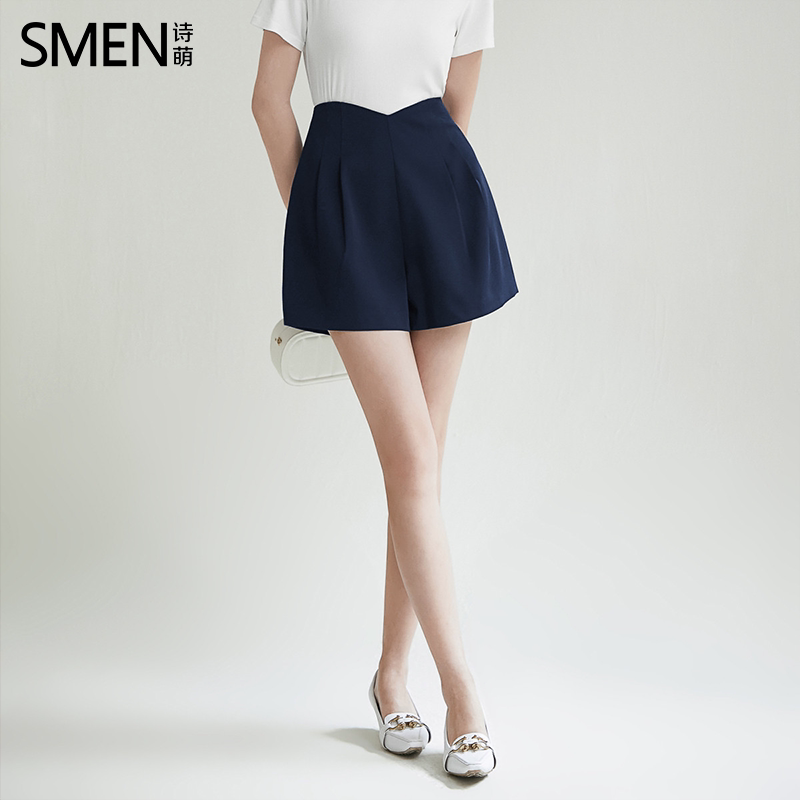 SMEN诗萌花苞高腰阔腿西装短裤女