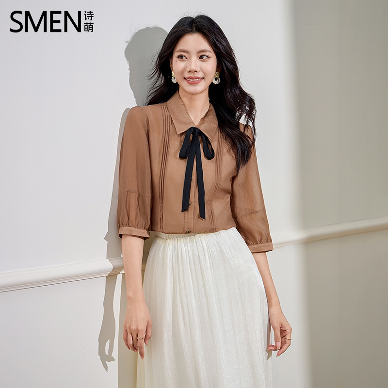 SMEN诗萌莱赛尔通勤蝴蝶结衬衫