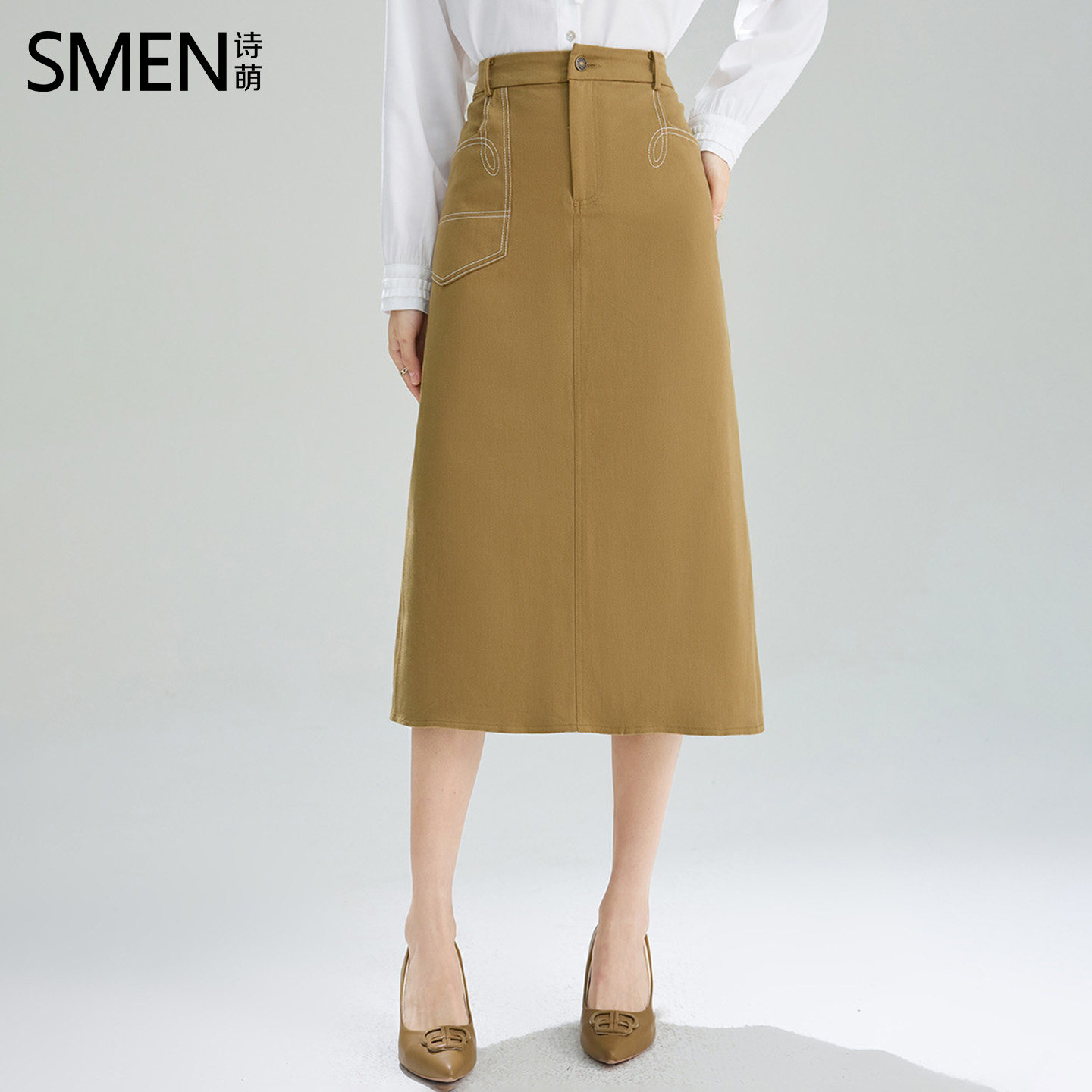 SMEN诗萌美式复古牛仔开叉半裙女