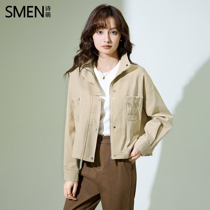 SMEN诗萌短款立领牛仔外套女通勤