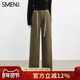 宽松高腰显瘦休闲牛仔长裤 SMEN诗萌军绿色高腰阔腿裤 女2025冬季 女