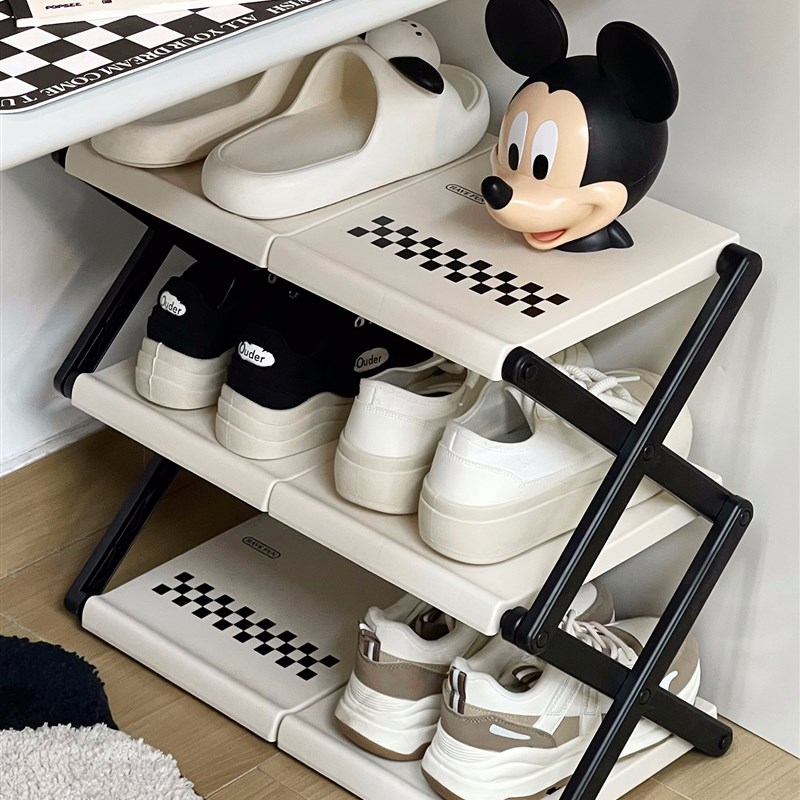 桌下鞋架宿舍简易多层折叠鞋子收纳架家用小型门口鞋柜塑料鞋架子