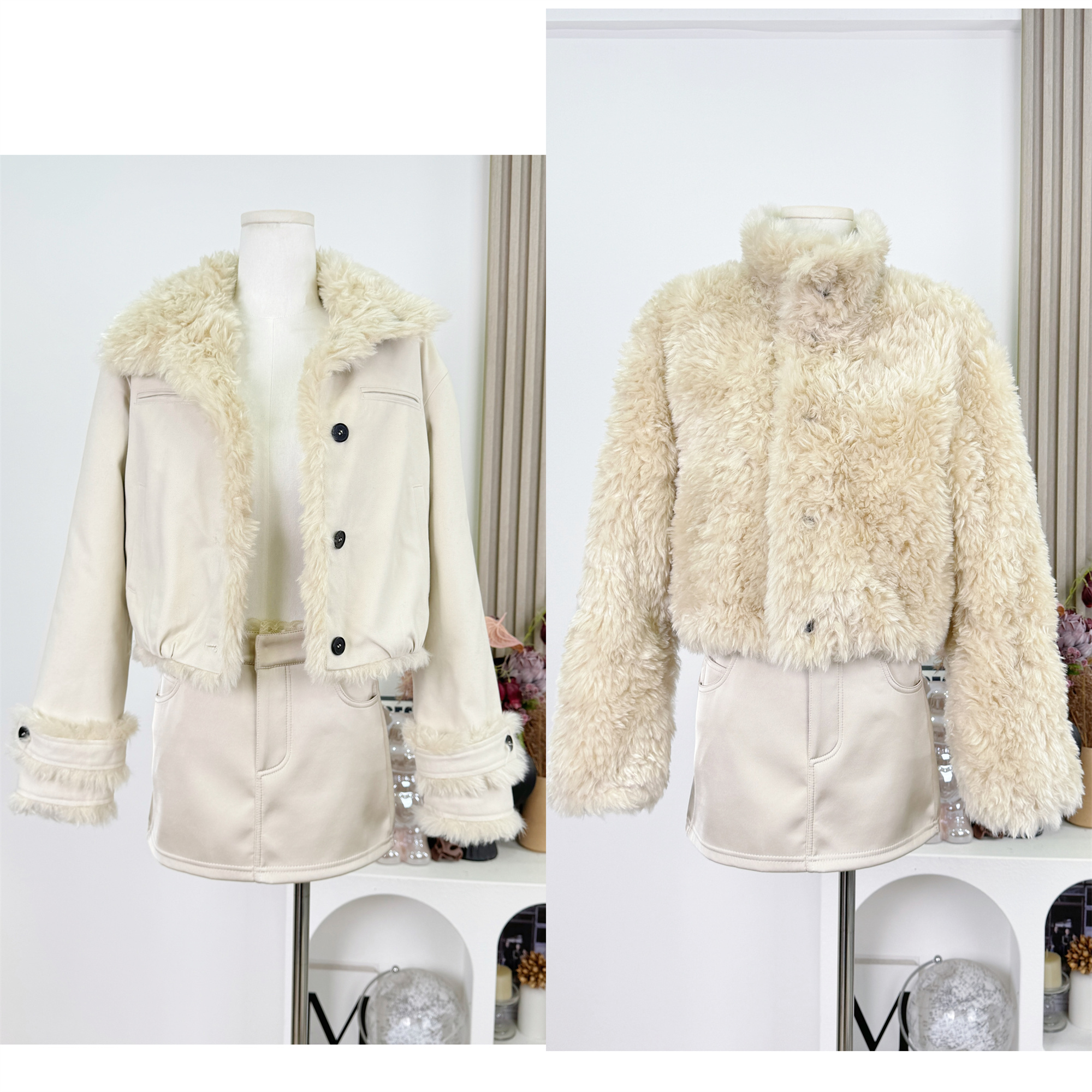 titi小姐姐奶绒软梦皮草女冬宽松两面穿米色短款保暖毛毛外套