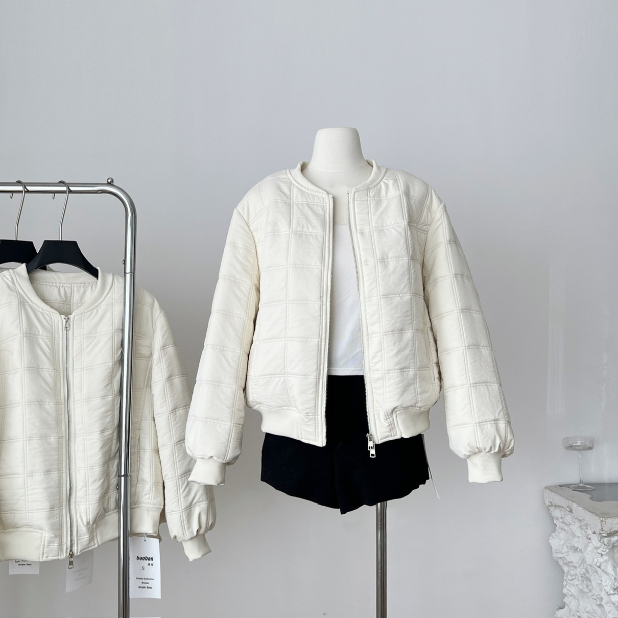 opening自制 立领泡芙格棒球薄棉服外套