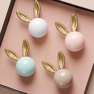 轻奢可爱兔子拉手儿童房衣柜门整体橱柜子抽屉陶瓷动物明装单孔小